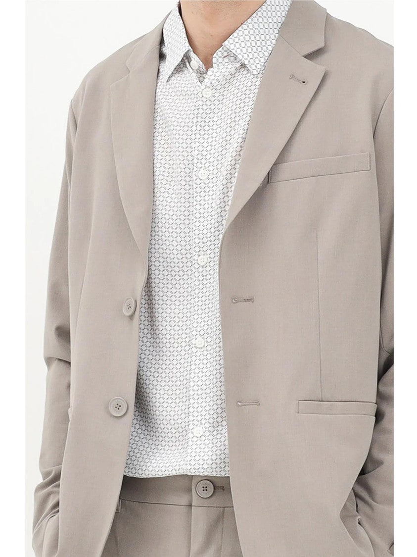 Armani Exchange Taupe Rounded Wool-Blend Blazer