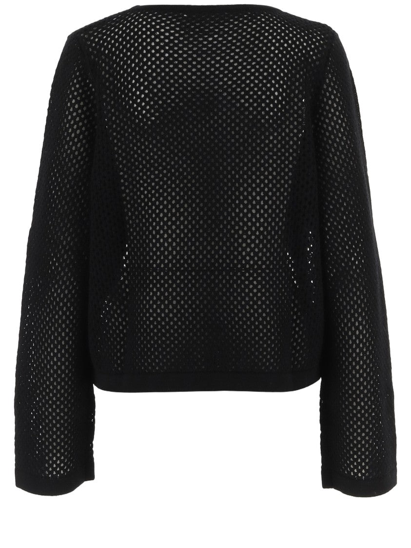 Allude Geometric Openwork Knit Sweater With Curved Hem