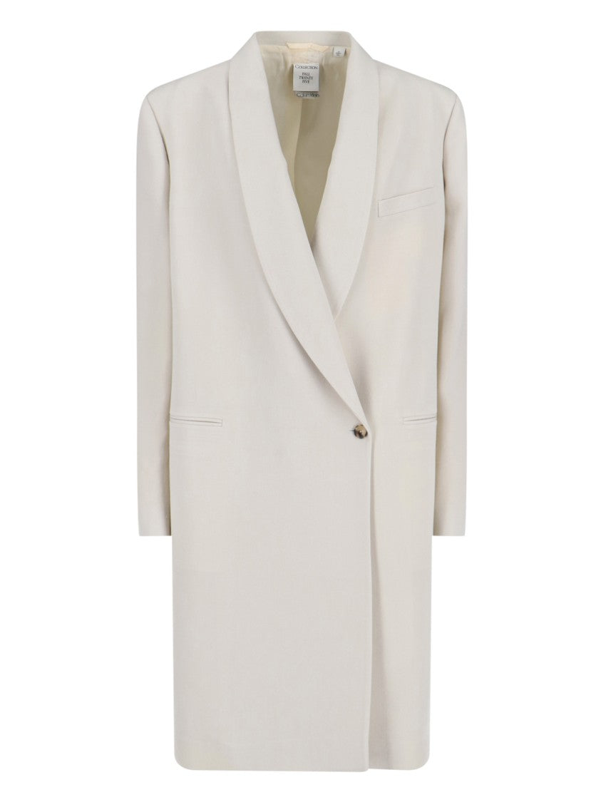 Calvin Klein Double-Breasted White Wool Coat