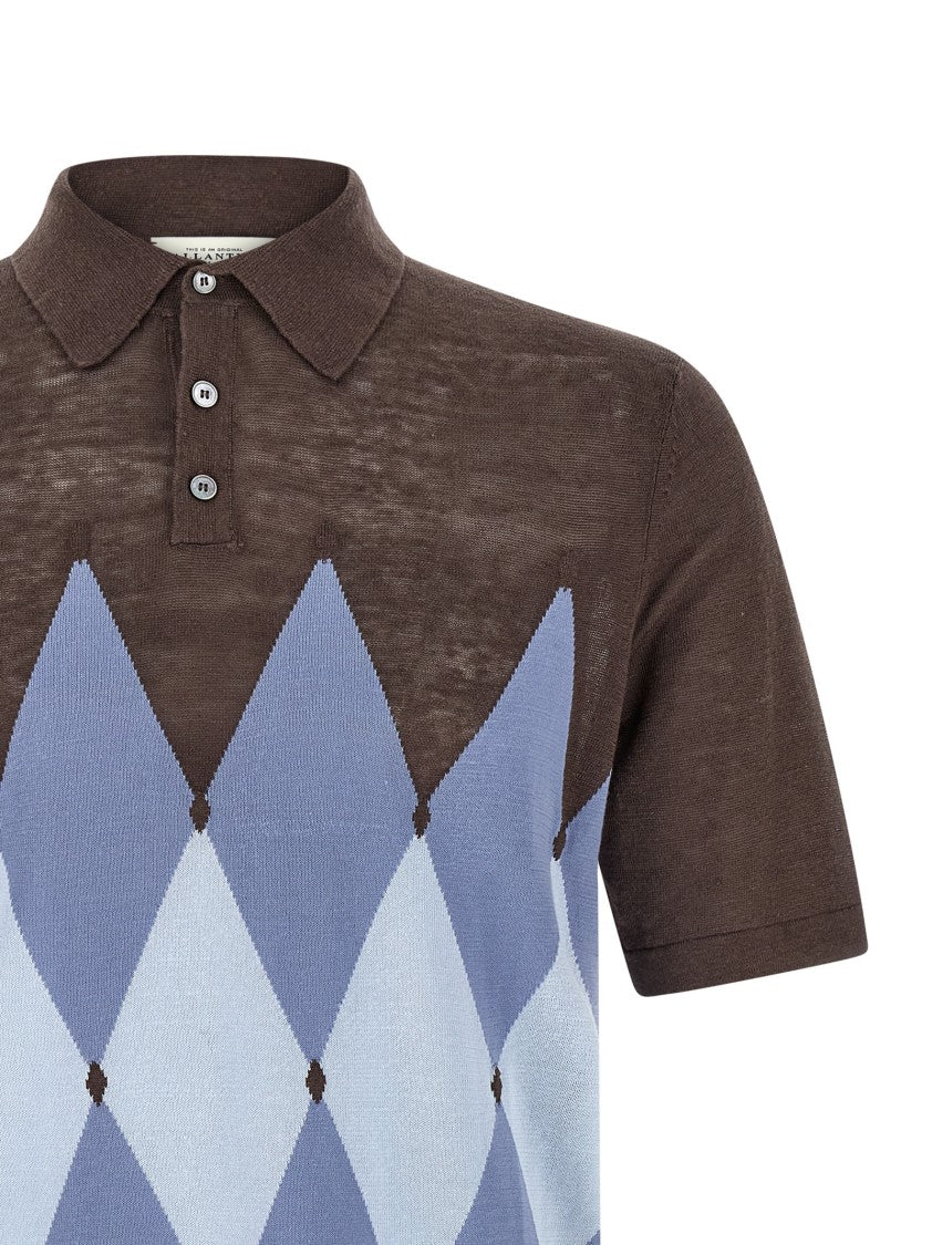 Ballantyne Argyle Pattern Polo Shirt In Linen-Cotton Blend