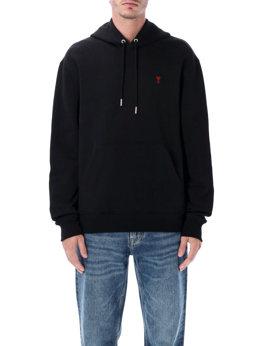 Ami Relaxed Fit Cotton Hoodie With Drawstring And Heart Emblem