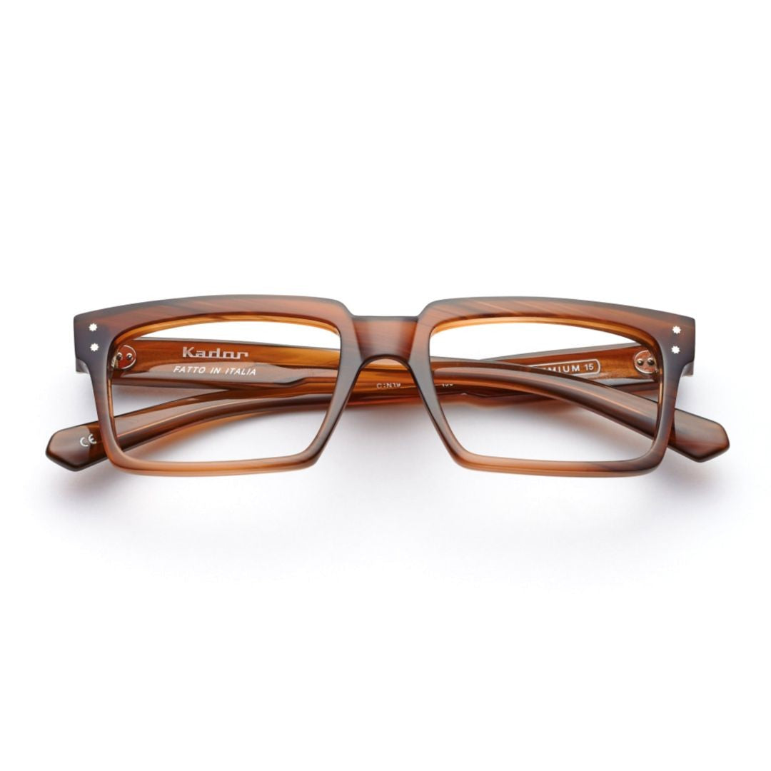 Kador Premium 15 Rectangular Frame Eyeglasses With Translucent Amber-Brown Finish