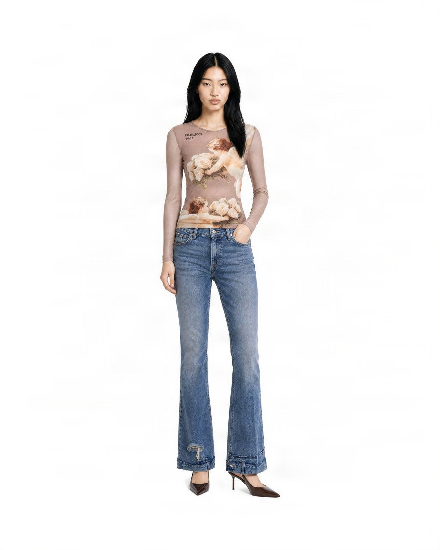 Fiorucci Sand Cherubic Print Fitted Top
