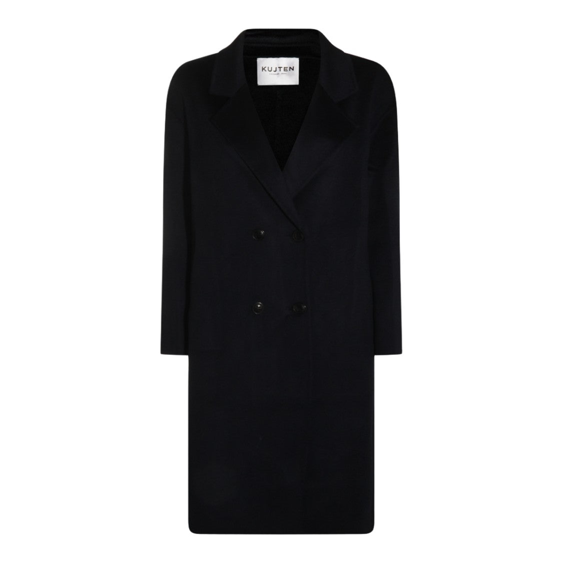 Kujiten Tailored Long Double-Breasted Coat With Notched Lapel