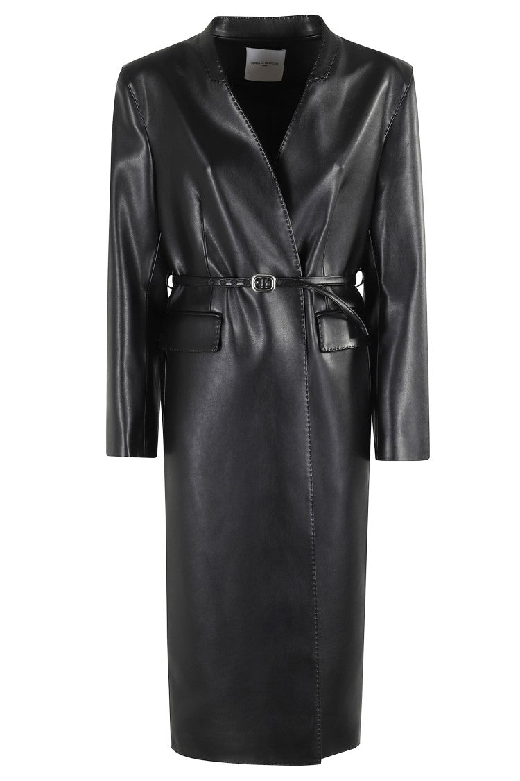 Isabelle Blanche Faux Leather Coat With Three-Quarter Sleeves