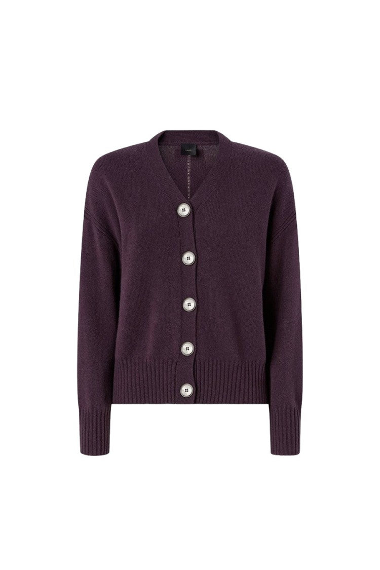 Pinko Violet Wool-Cashmere Blend V-Neck Cardigan