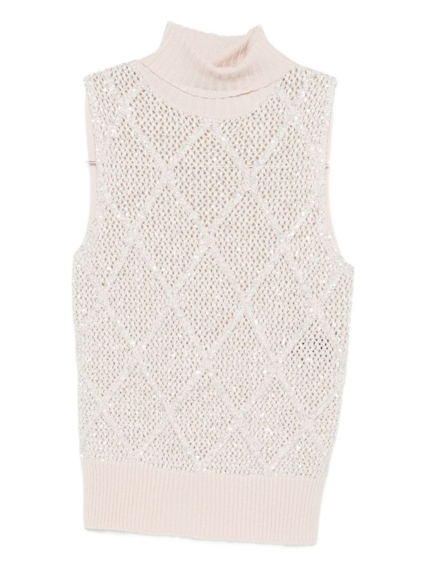 Dexterior Textured Knit Sleeveless Sweater With High Neckline