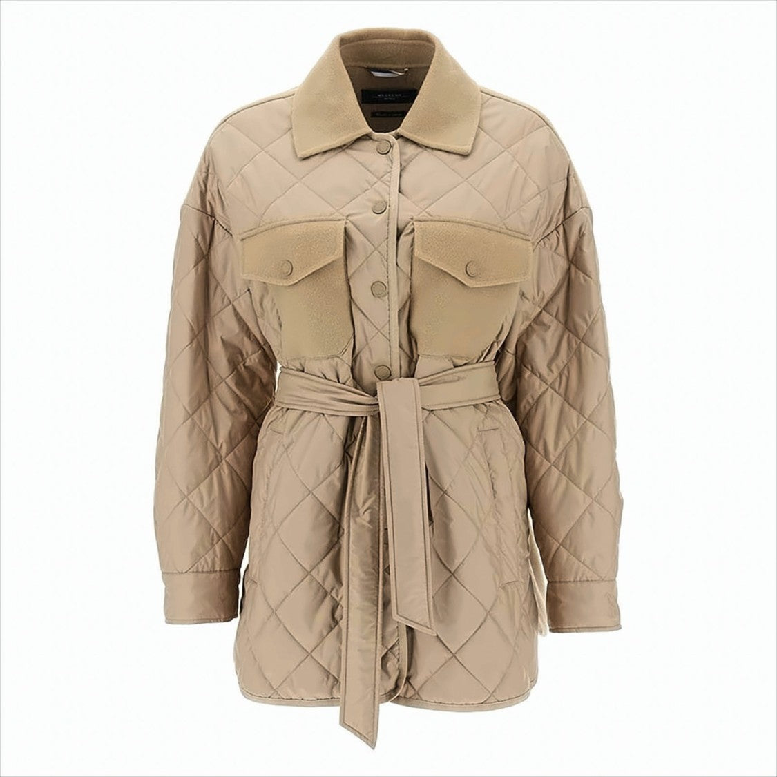 Max Mara Diamond Quilted Belted Padded Coat In Neutral