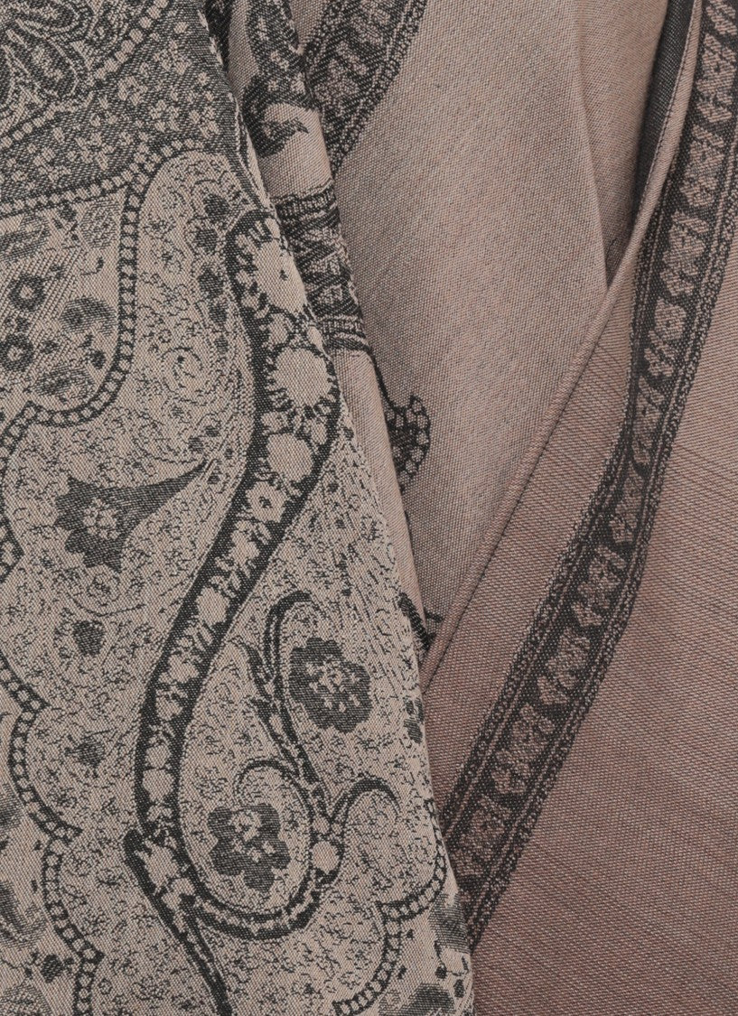 Etro Beige Wool Cape With Intricate Black Patterns