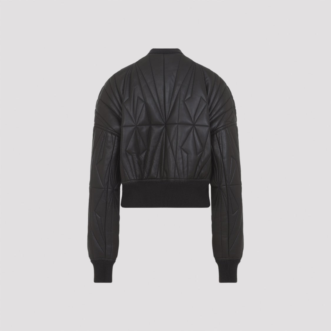 Moncler X Rick Owens Cropped Dark Gray Lambskin Jacket With Geocamo Quilt Design