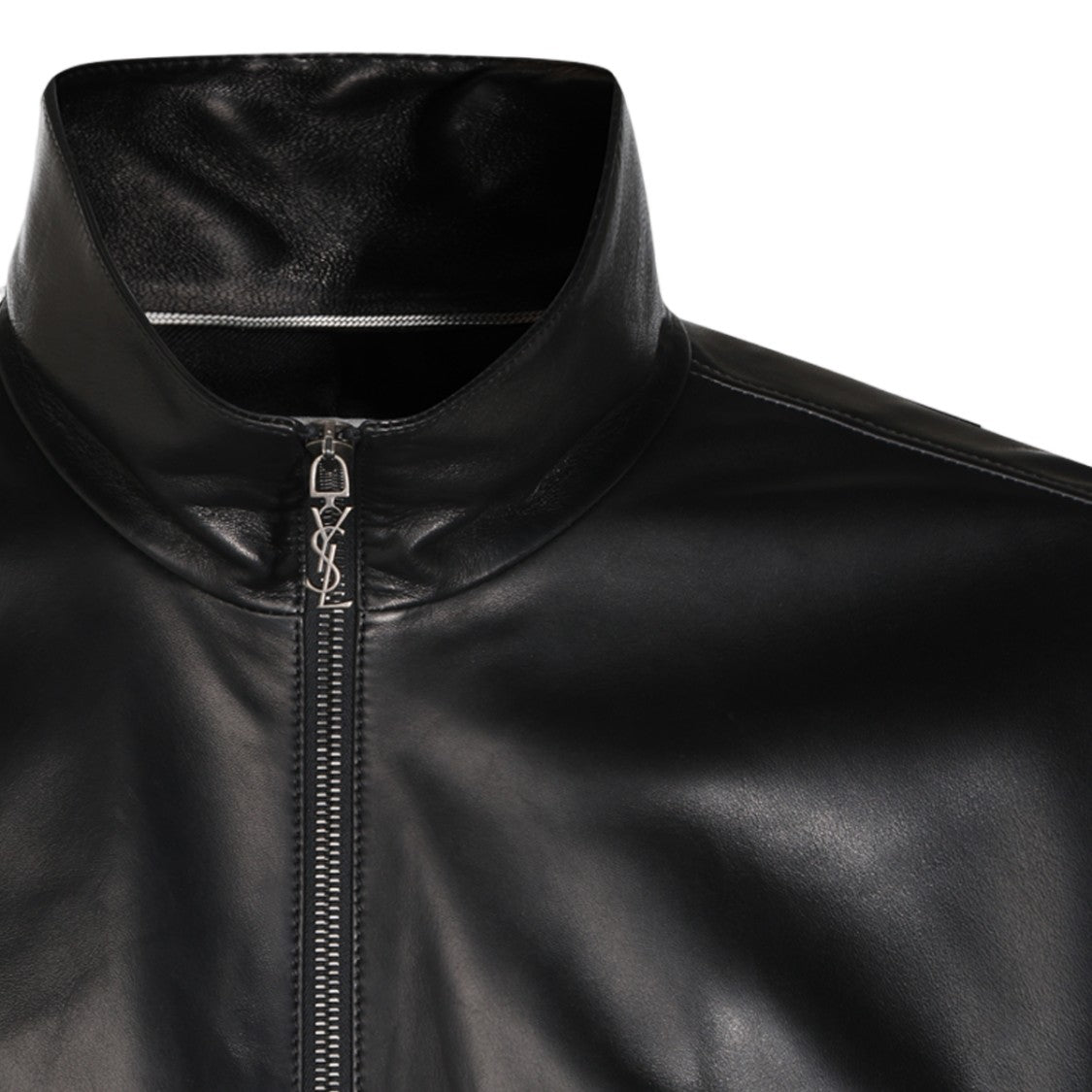 Saint Laurent Black High Collar Zipper Leather Jacket