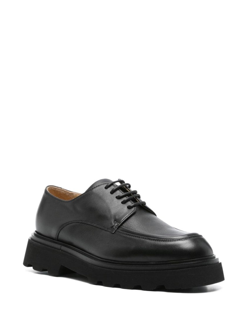 Doucal's Black Leather Loafers With Durable Rubber Sole