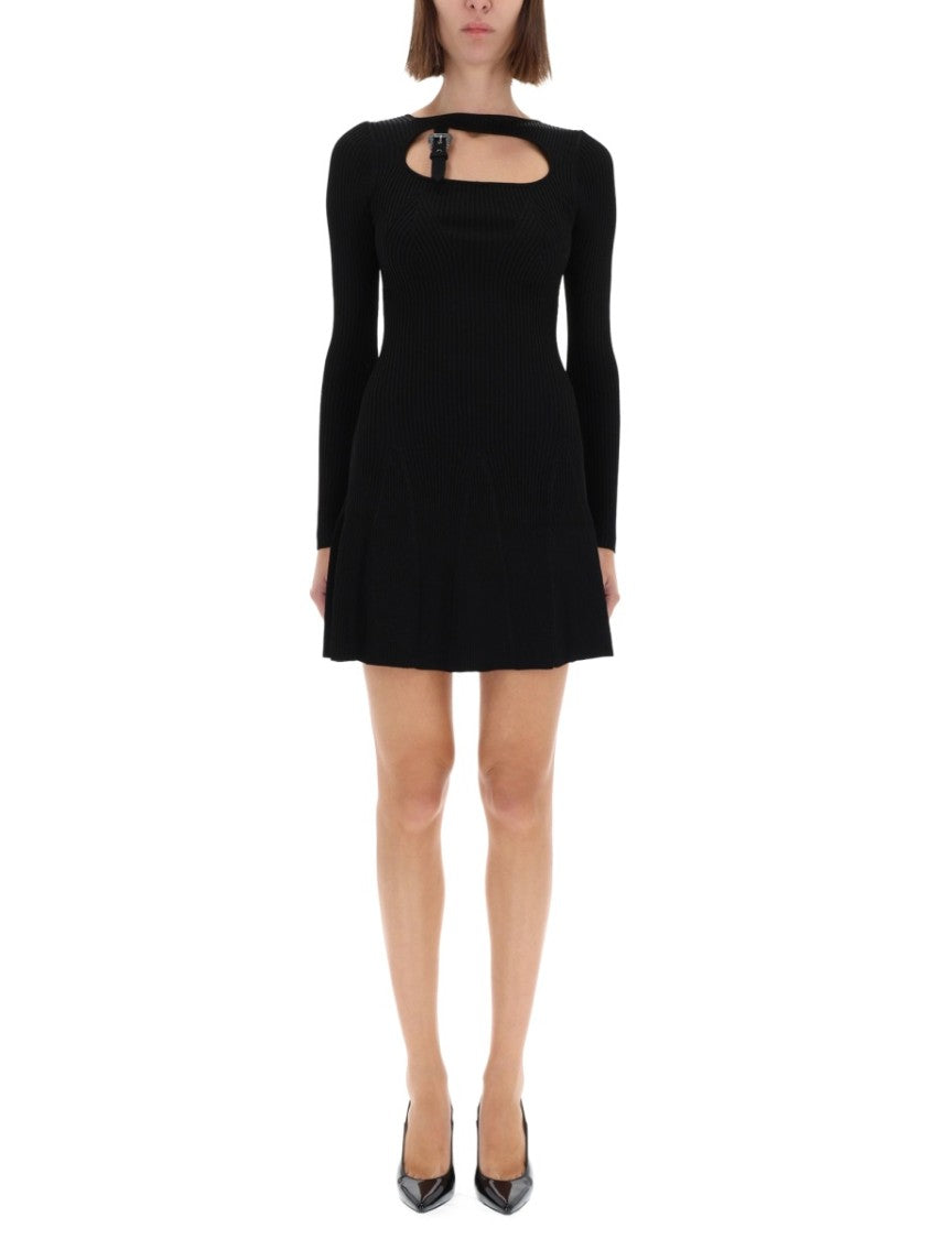 Versace Jeans Couture Black Fitted Buckle Mini Dress