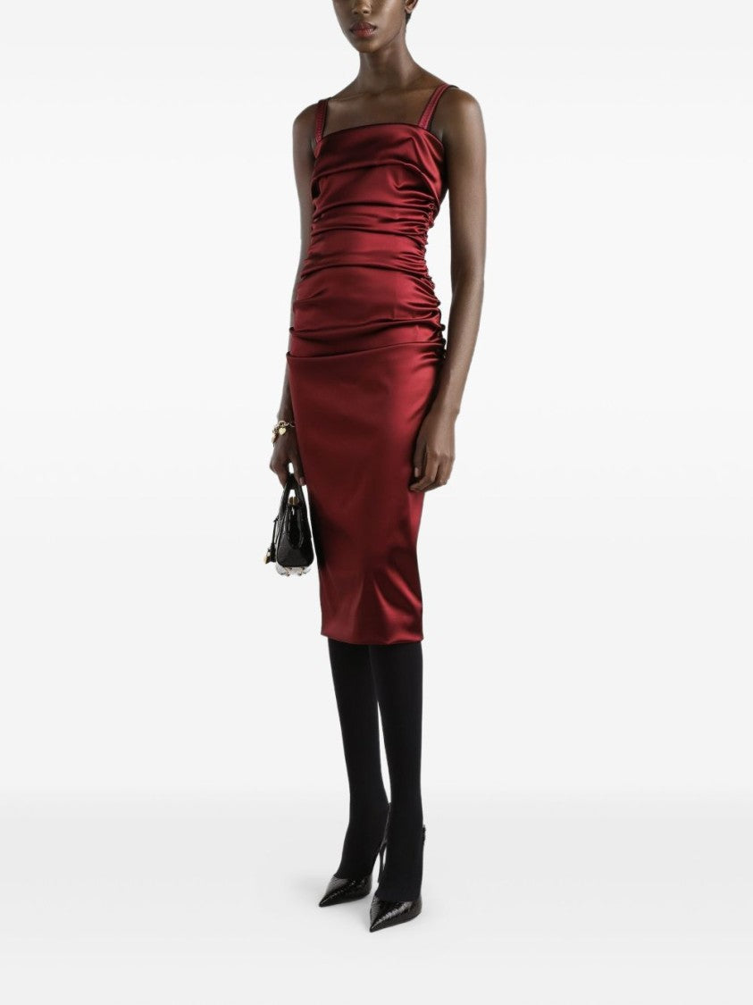 Dolce & Gabbana Ruched Midi Dress In Red
