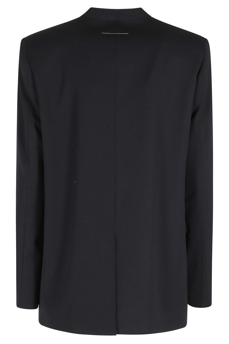 Mm6 By Maison Margiela Black V-Neck Buttoned Back-Slit Polyester Blazer