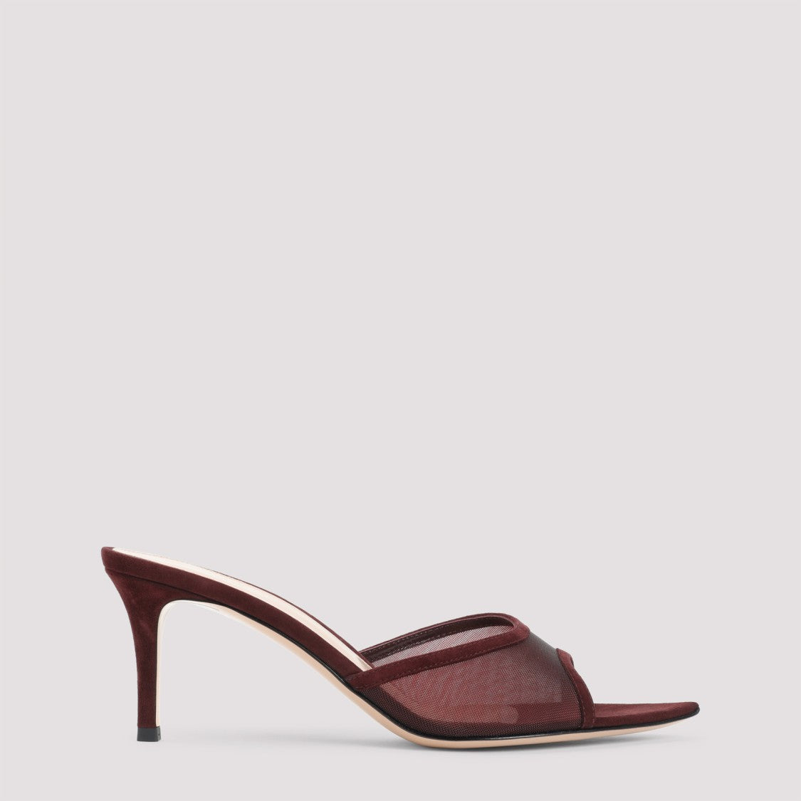 Gianvito Rossi Burgundy Suede Slippers With Transparent Mesh Overlay