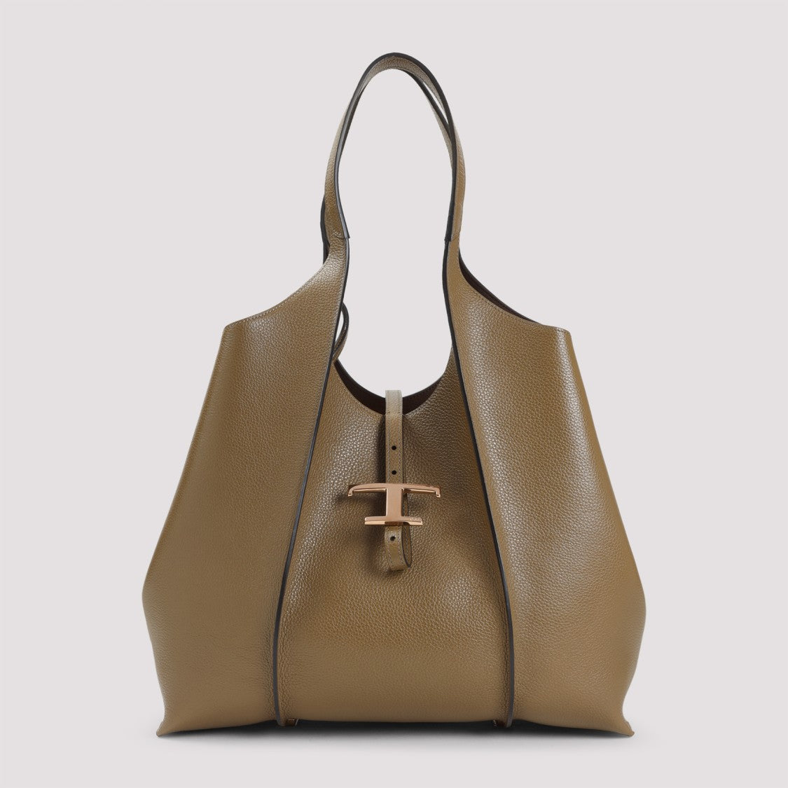 Tod's T Timeless Brown Grained Leather Shoulder Bag