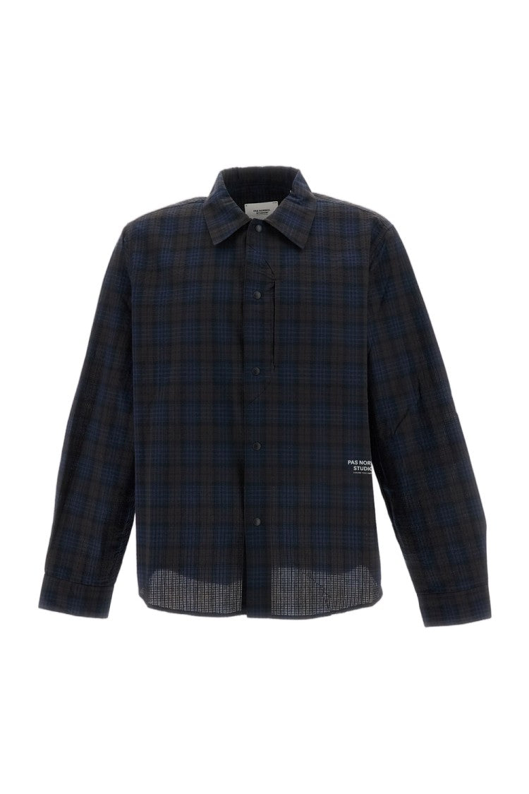 Pas Normal Studios Blue Off-Race Seersucker Cotton-Blend Shirt