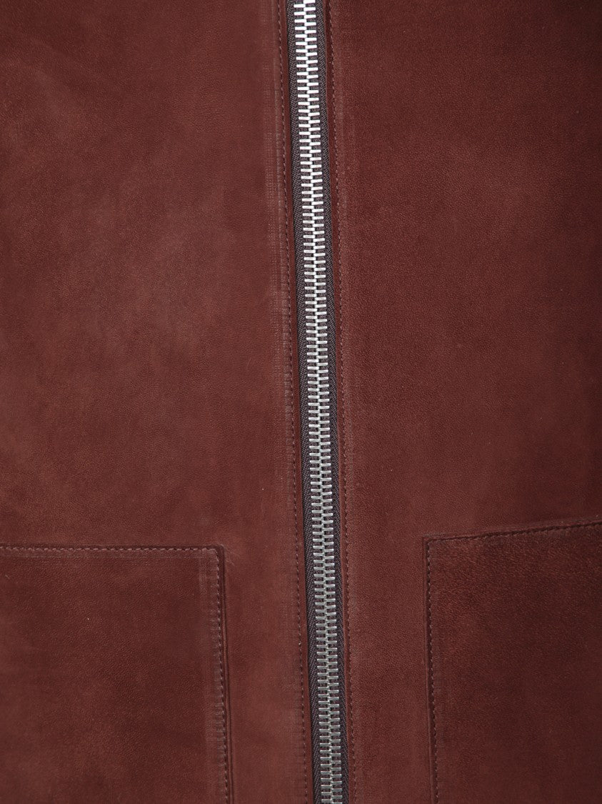 Paul Smith Brown Suede Jacket With Classic Collar And Silk Lining