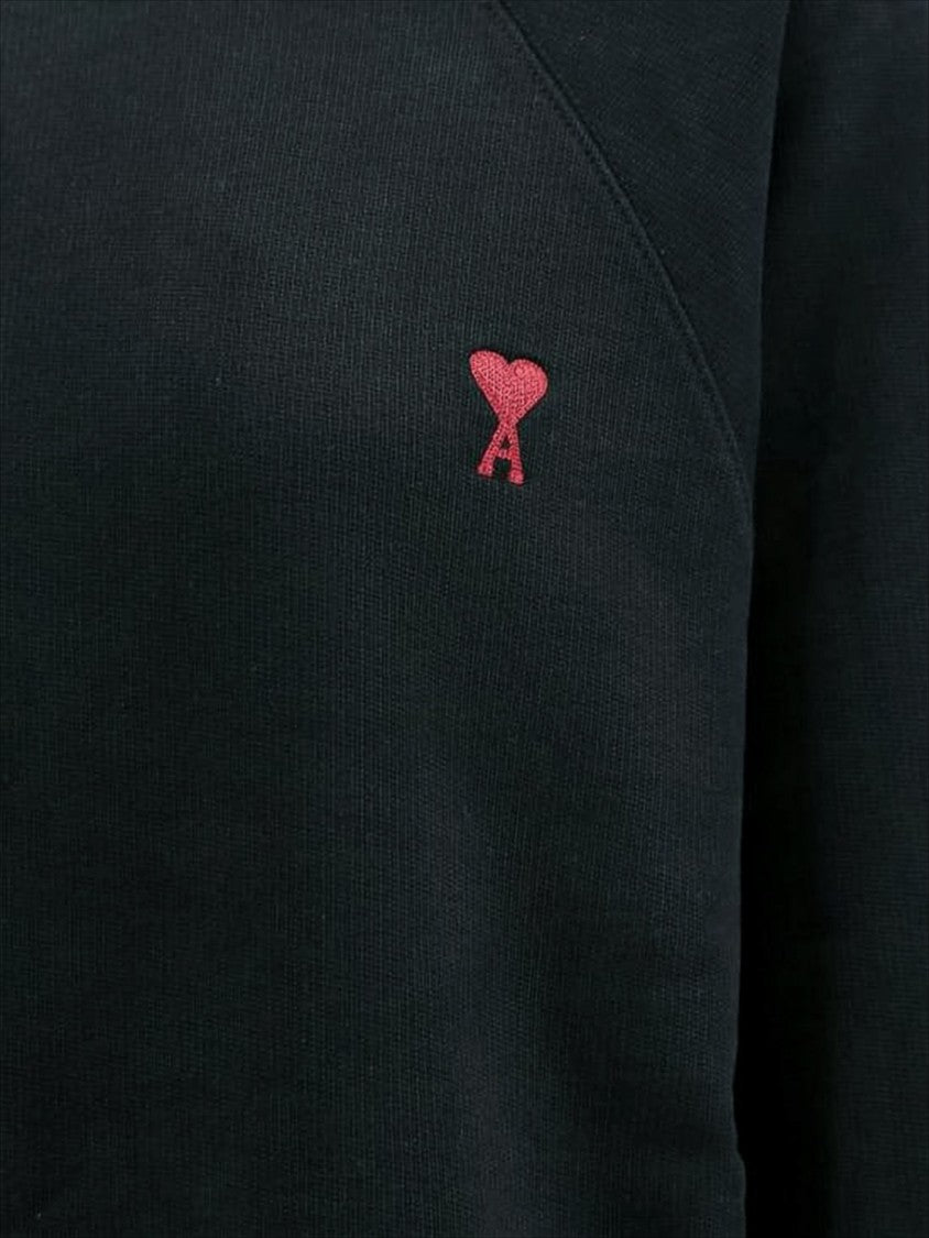 Ami Black Long-Sleeve Top With Classic Crew Neckline And Ribbed Cuffs