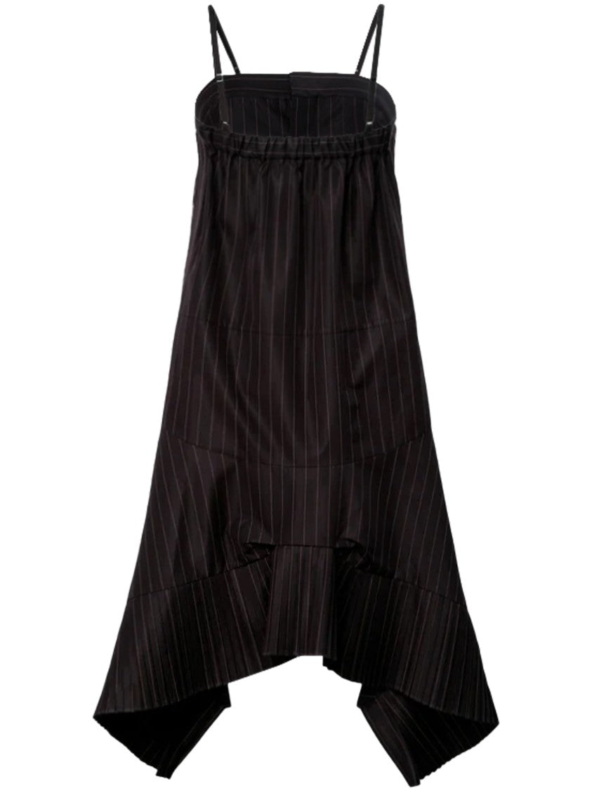 Sacai Chalk Stripe Mini Dress With Asymmetrical Hemline