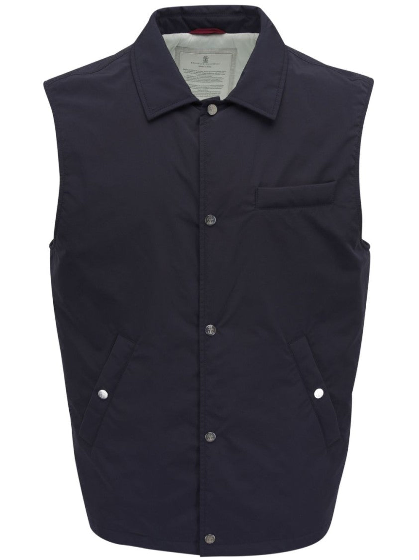 Brunello Cucinelli Navy Blue Coat With Classic Collar