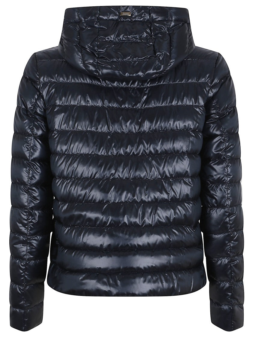 Herno Quilted Hooded Black Jacket With Shine