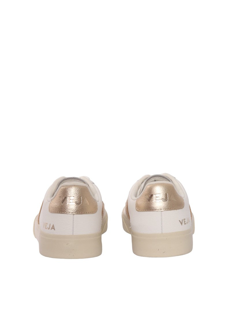 Veja White Campo Metallic Accent Leather Sneakers