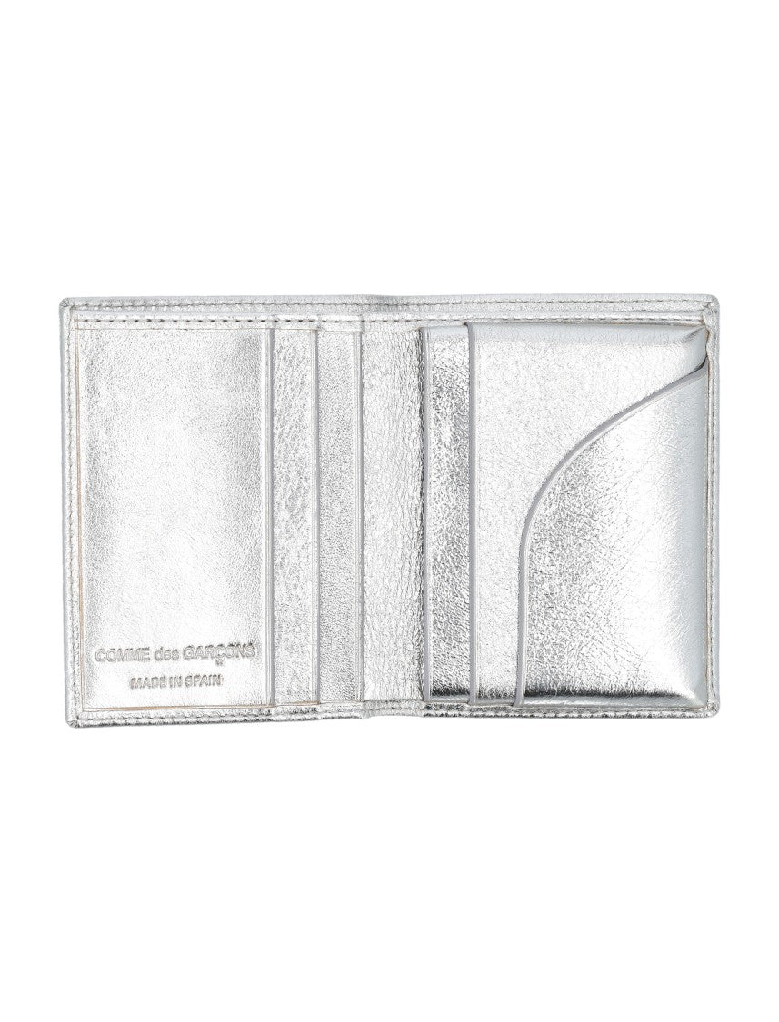 Comme Des Garçons Bifold Wallet With Metallic Silver Finish