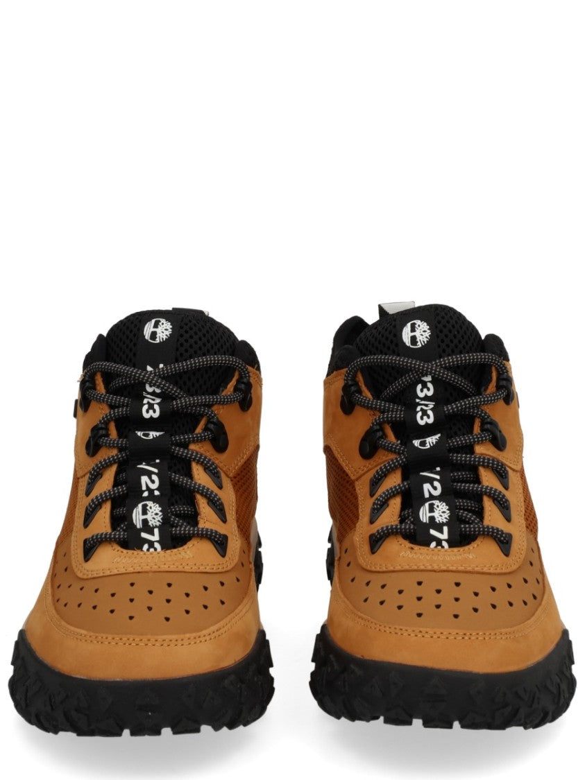 Timberland Tan Leather And Black Mesh Sneakers With Rugged Design