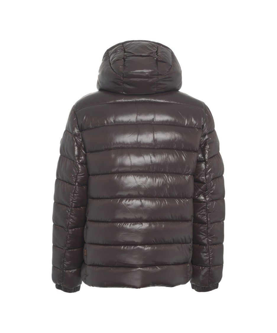 Save The Duck Shiny Brown Quilted Puffer Jacket With Fixed Hood