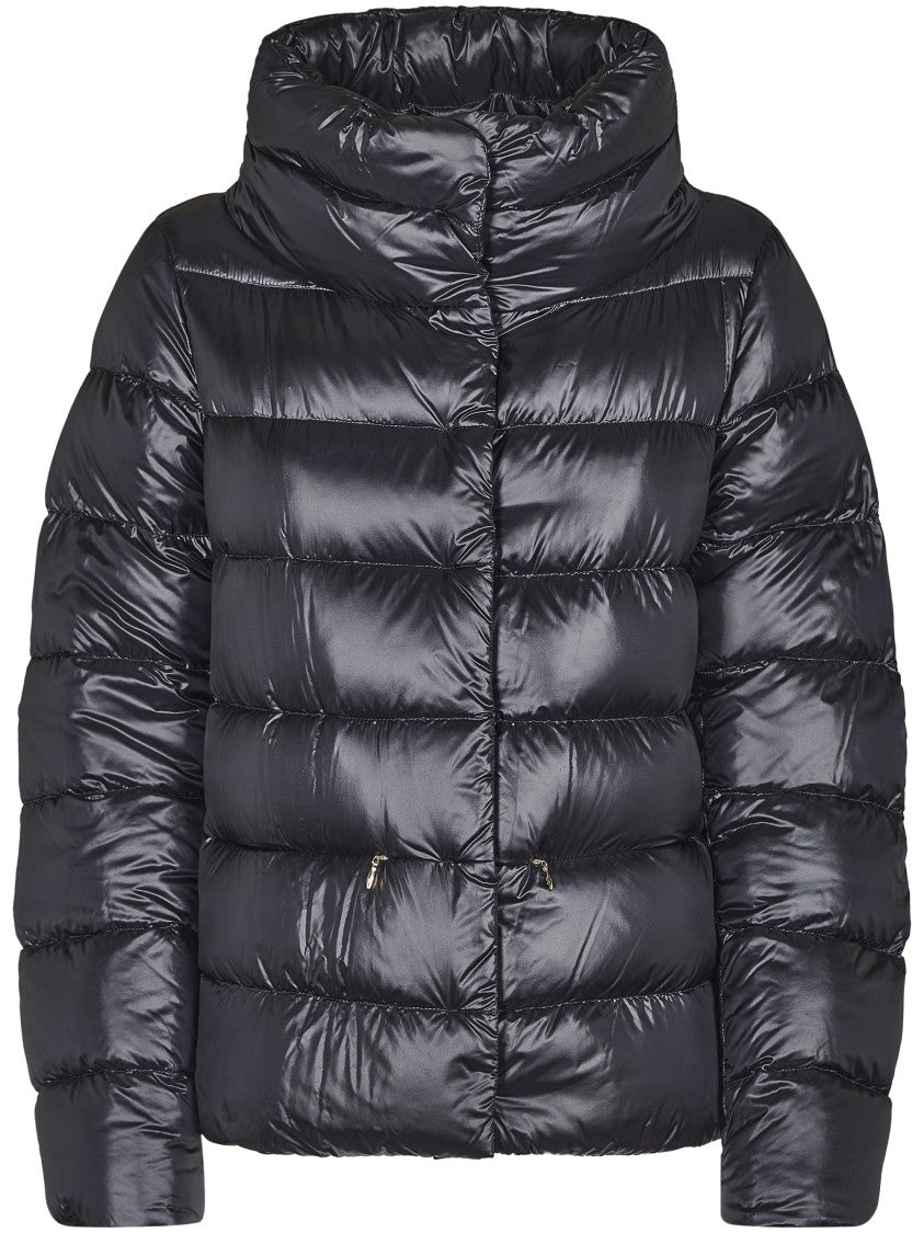Herno Puffy Black Coat With Glossy Finish And High Collar