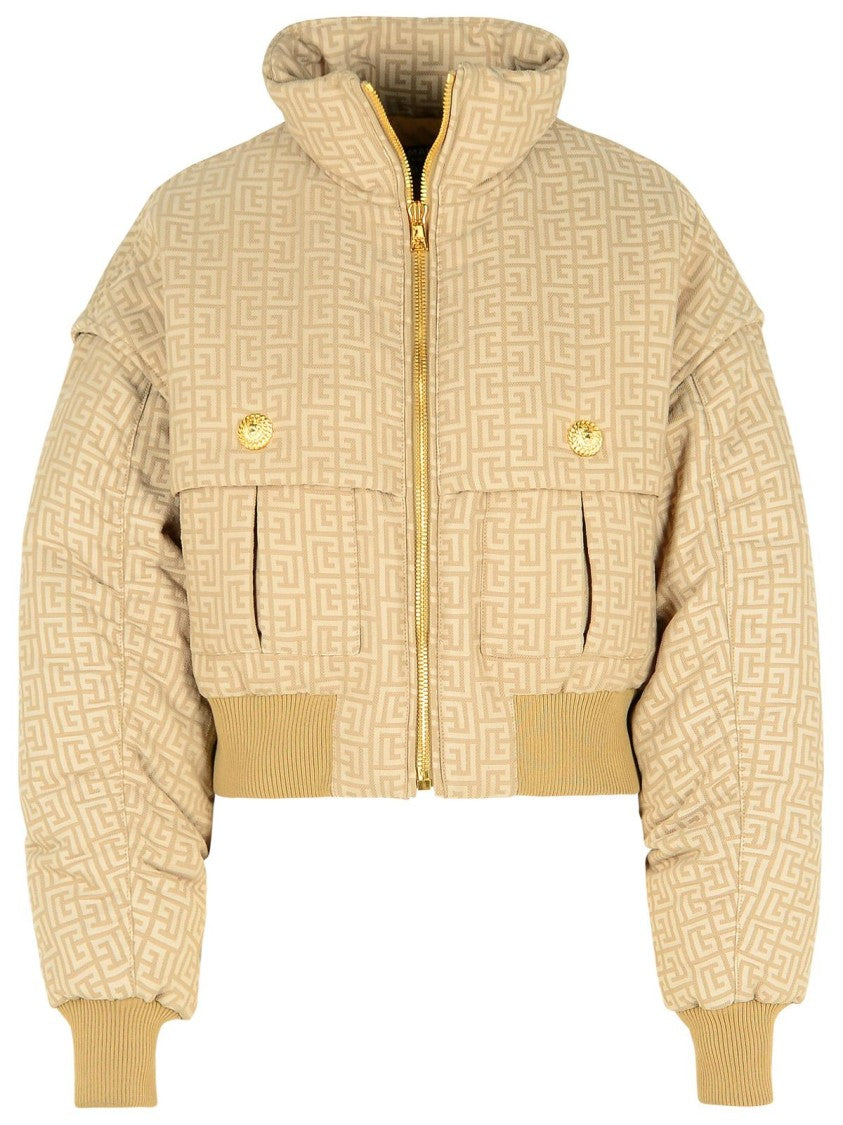 Balmain Beige Jacquard Bomber Jacket