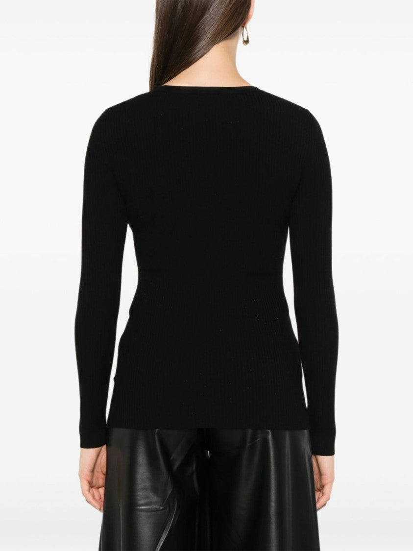 Elisabetta Franchi Fitted Ribbed Sweater With Asymmetrical Button Detail