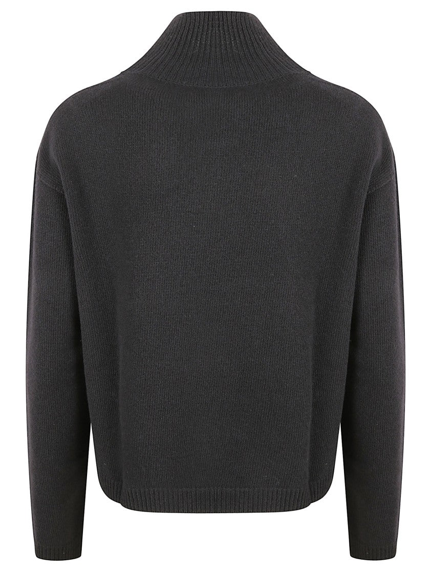Max Mara Cropped Black Sweater With High Ribbed Mock Neck