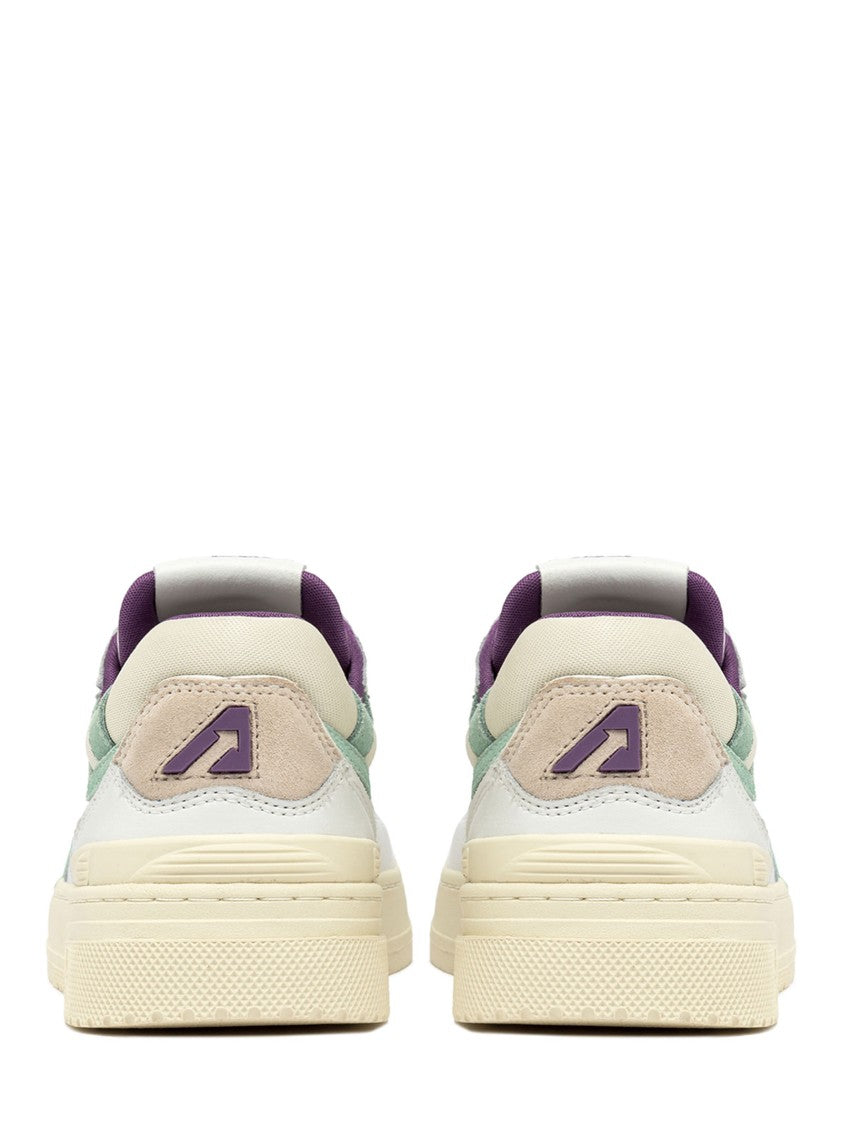 Autry White Leather Low-Top Sneakers With Aquamarine Accents