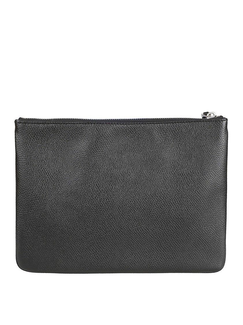 Valentino Garavani Black Grained Leather Pouch With Vlogo Signature