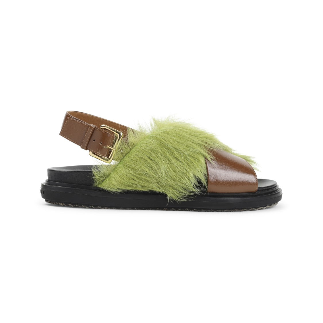 Marni Fussbett Brown And Lime Ovine Leather Sandals