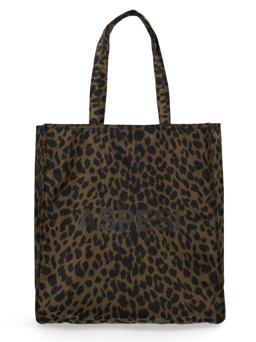 Aspesi Leopard Print Structured Sturdy Handles Tote Bag