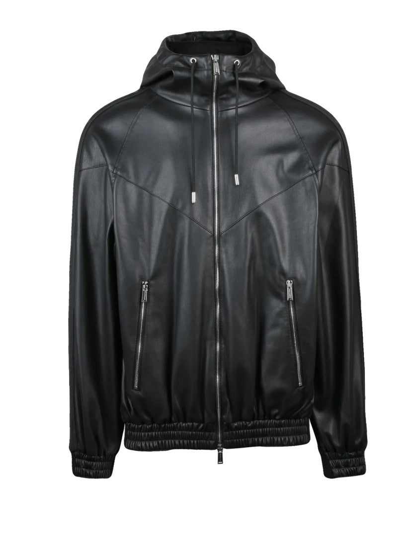 Dsquared2 Faux Leather Jacket With Contrasting Fabric And Functional Pockets