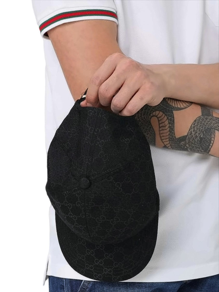 Gucci Embossed Black Baseball Cap With Adjustable Strap