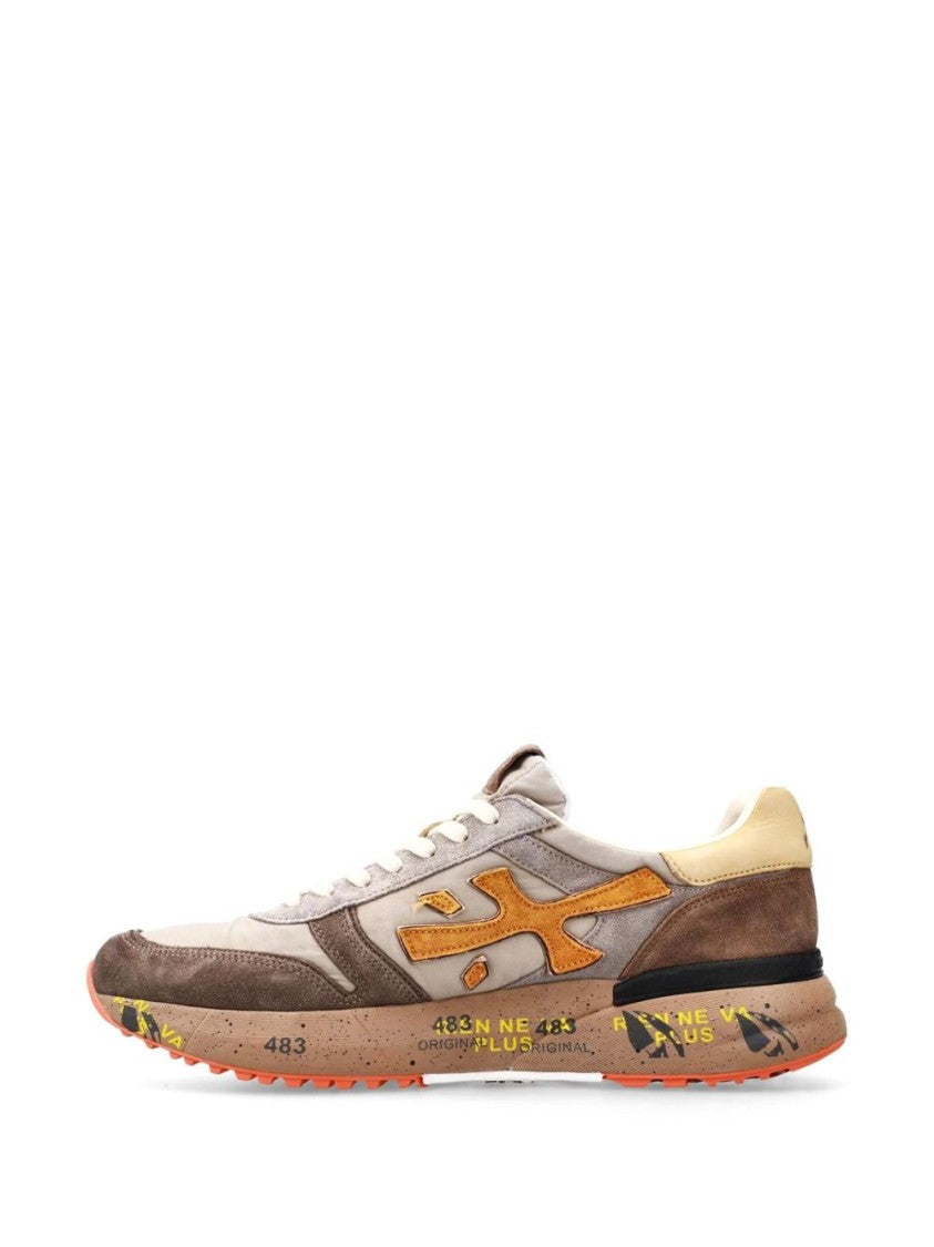 Premiata Beige And Brown Suede Sneakers With Mustard Yellow Logo