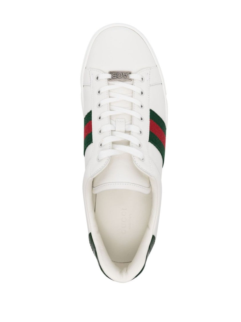 Gucci White Signature Stripe Leather Sneakers