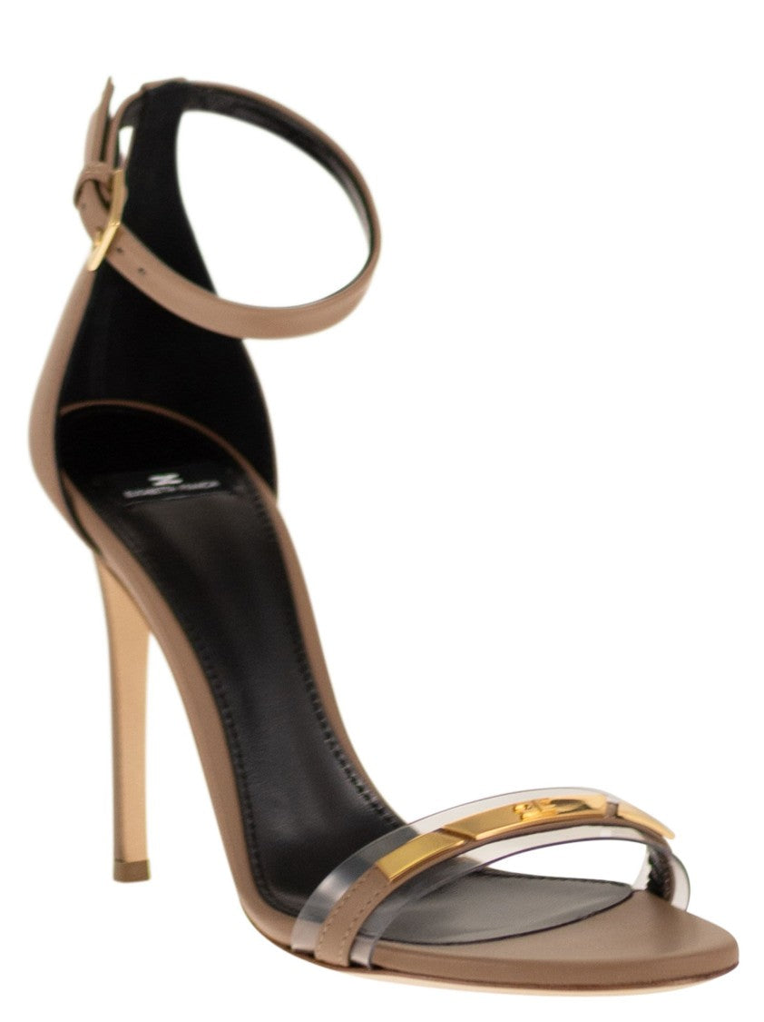 Elisabetta Franchi Leather Sandal With Transparent Insert