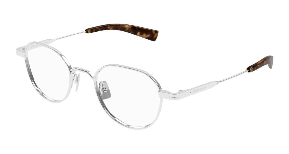 Saint Laurent Silver Geometric Silver Metal Eyeglasses