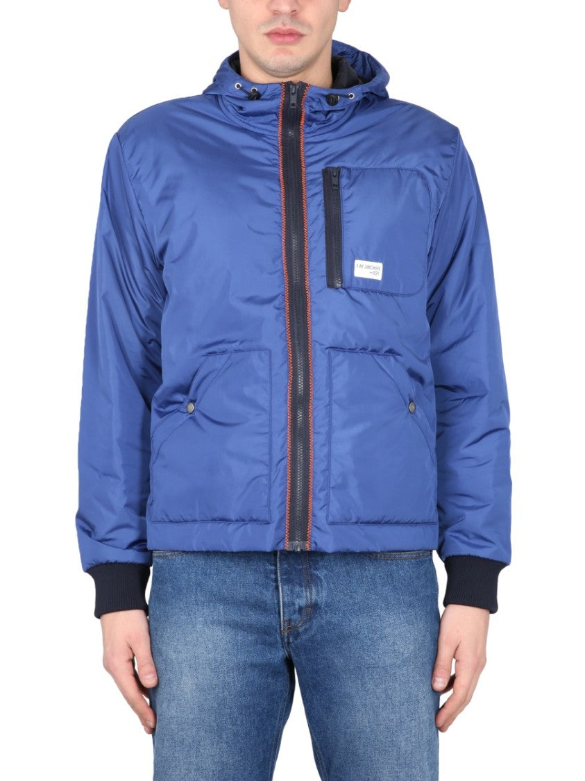 Fay Blue Bomber Jacket With Zipper Closure