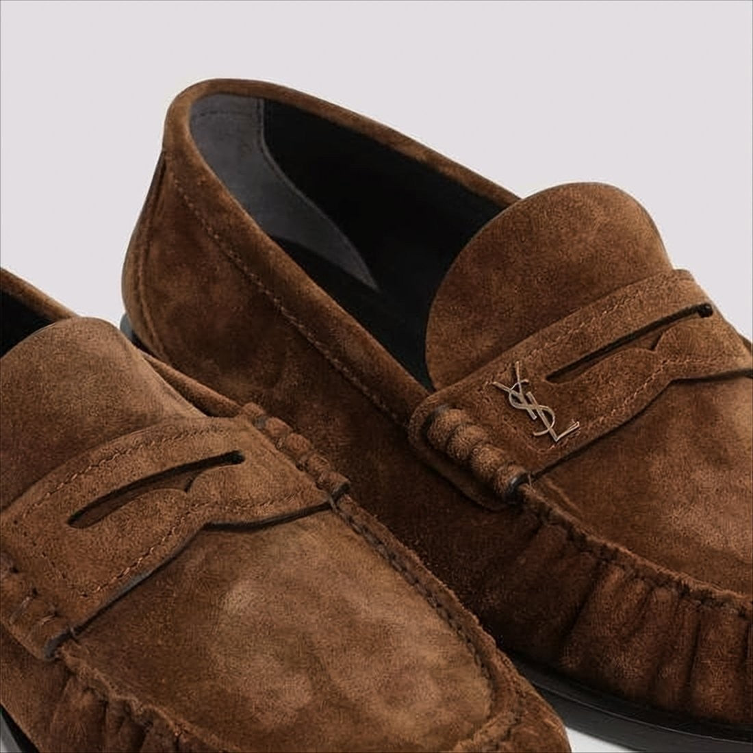 Saint Laurent Suede Calfskin Loafers With Signature Logo Accent