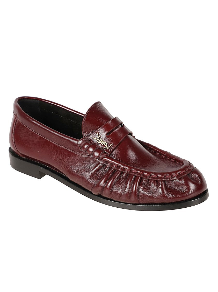 Saint Laurent Polished Leather Loafers With Gathered Detailing