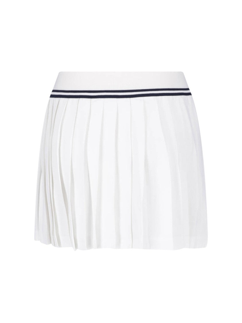 Sporty And Rich Pleated White Mini Skirt With Navy Detail