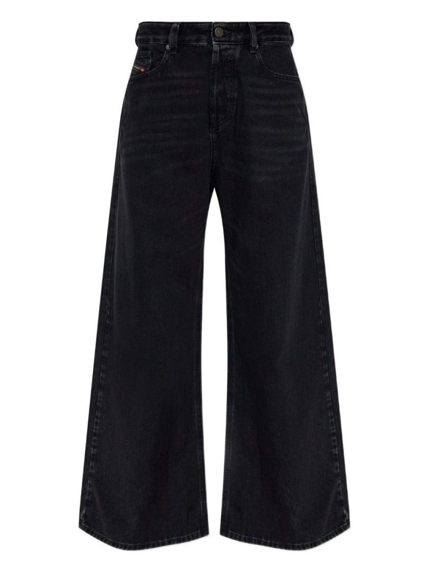 Diesel Black Cotton Blend Logo Patch Jeans